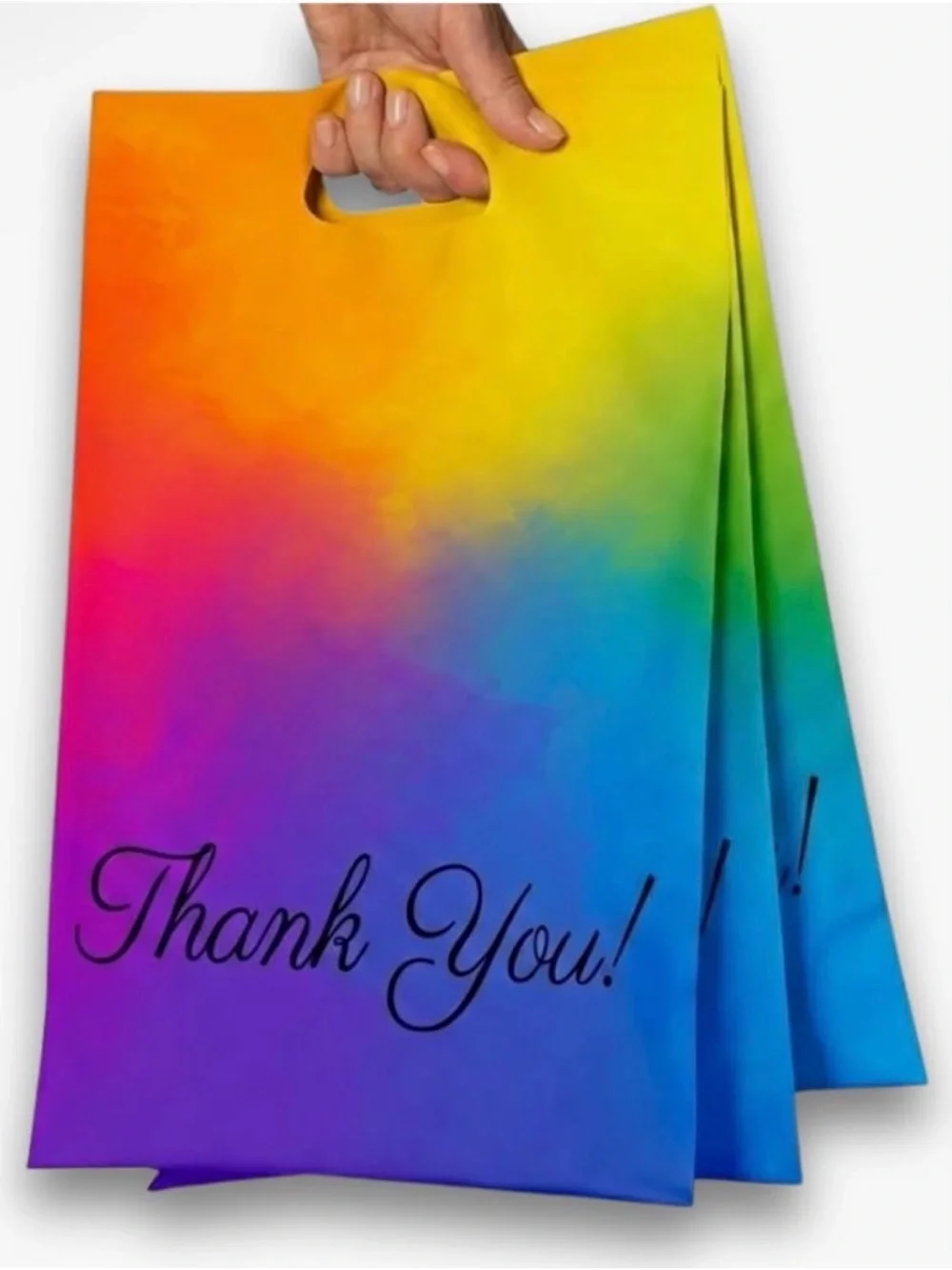 (10) 10”x13” Thank You! Polymailers With Handles Rainbow Gradient